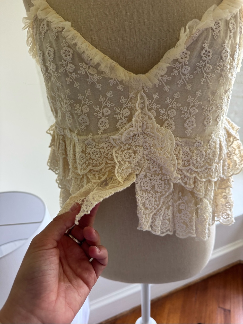LoveShackFancy Cream Lace Tiered Ruffle Cami - Picture 3 of 5